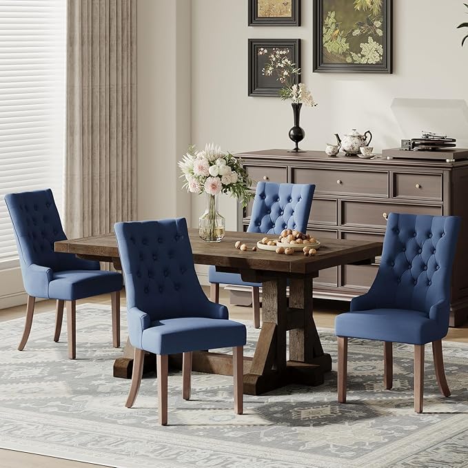 COLAMY Wingback Upholstered Side Dining Room Chairs Set of 4, Fabric Dining by COLAMYINC