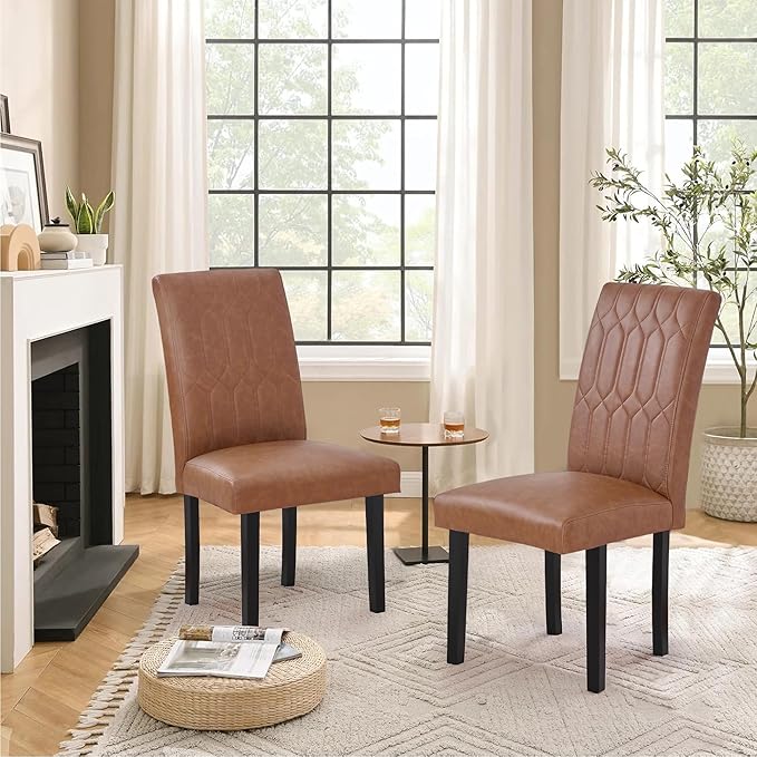 VECELO Upholstered Dining Chairs Set of 2, Modern PU Leather Accent Parsons - Image 5