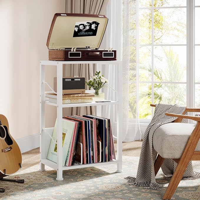 Hosfais 3 Tier Record Player Stand, Retro Vinyl Record Storage End Table - Image 2