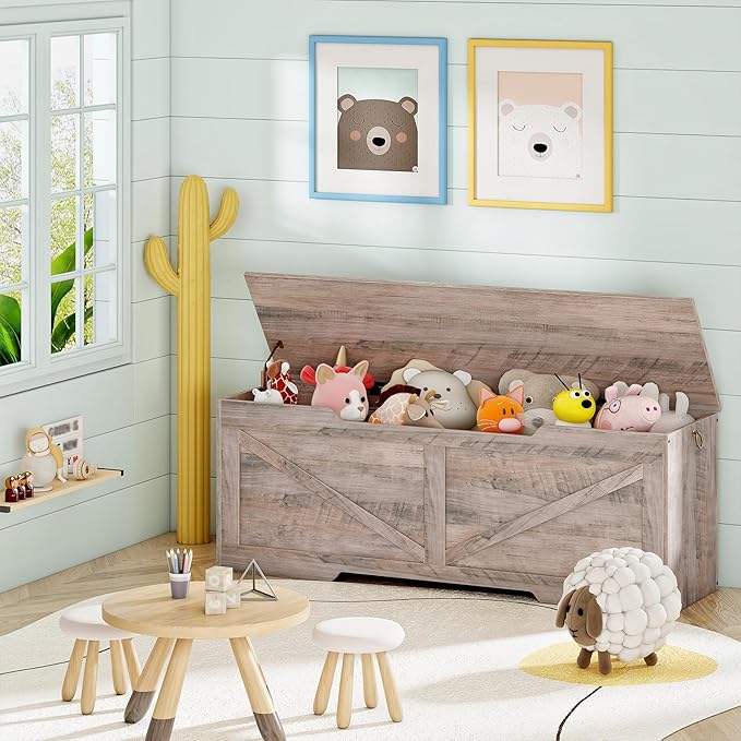 HOOBRO 47.2” Storage Chest, Retro Wooden Storage Bench - Image 4