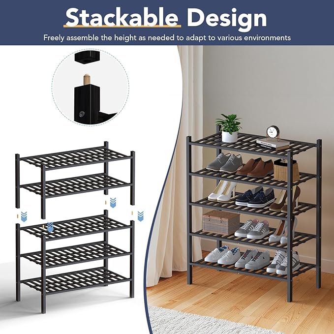Haddockway Large 2 Tier Bamboo Shoe Rack Storage Organizer, Small Space - Image 6