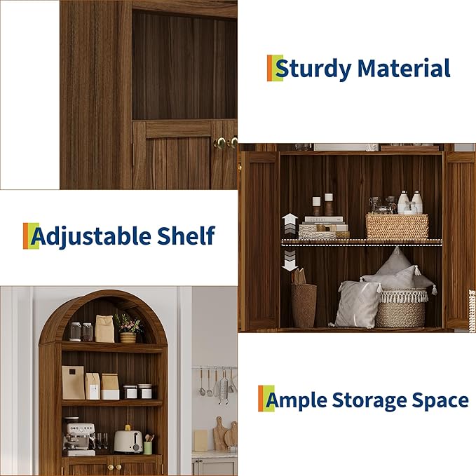 GAOMON 72'' Tall Arched Cabinet, 5 Tier Arched Bookshelf - Image 6