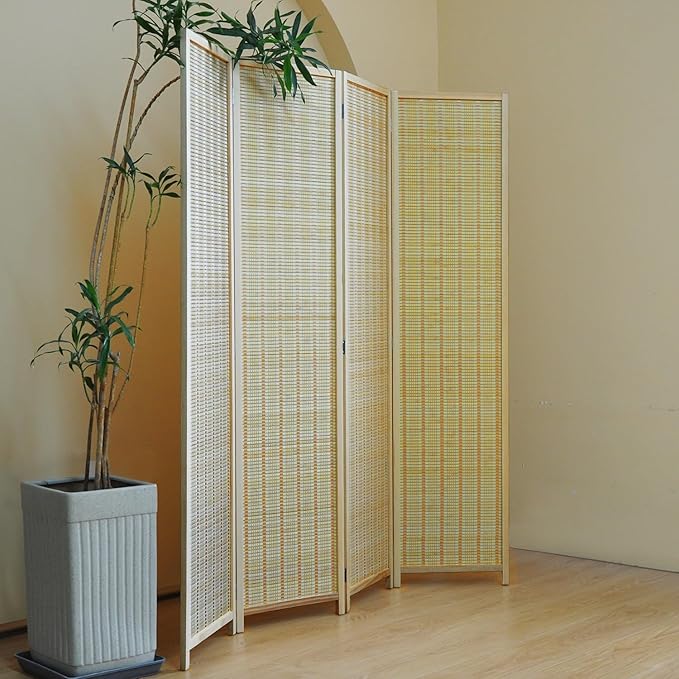 4 Panel Room Divider and Folding Screen Room Divider, Bamboo Room Divider Screen - Image 4