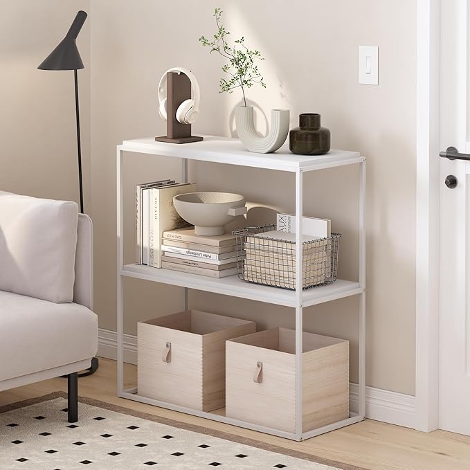 Furinno Moretti Modern Lifestyle Wide Stackable Shelf, Solid White/White - Image 2