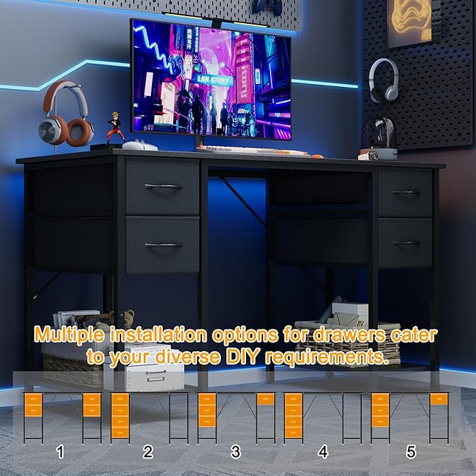 Computer Desk with 4 Drawers, 47 Inch Office Desk with Storage, Gaming Desk - Image 4