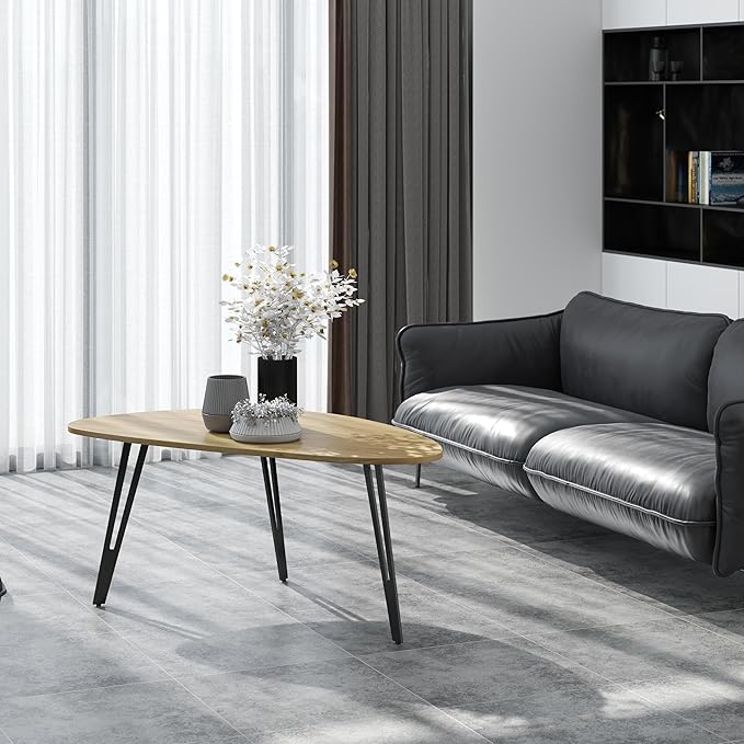 Manora Modern Mid Century Coffee Table, Oval Triangle Wood Center Table - Image 2