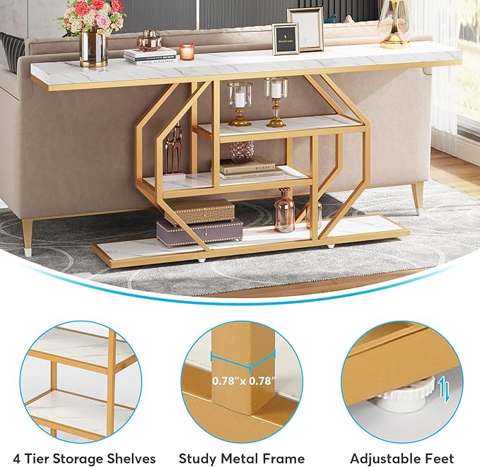 Tribesigns 70.9 inch Extra Long Console Table, Modern Gold Sofa Table Behind - Image 7