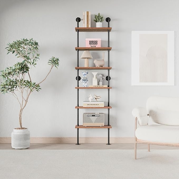 Industrial Ladder Pipe Shelves, Wall Mounted Rustic Bookshelf, Retro Metal Wood - Image 6