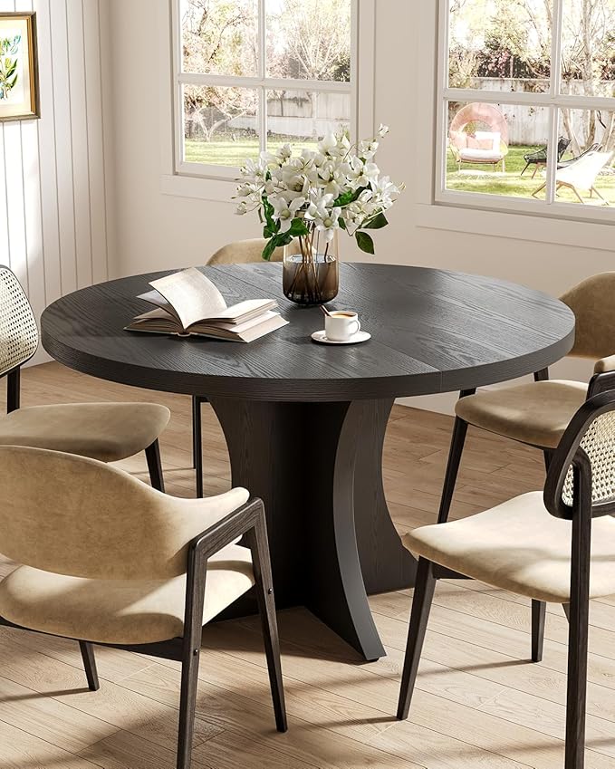 LITTLE TREE Round Dining Table for 4-6, 47.24 Inches Farmhouse Wooden Kitchen - Image 6