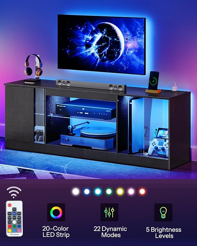 TV Stand with Power Outlets 55 65 inch, Modern Entertainment Center with - Image 5