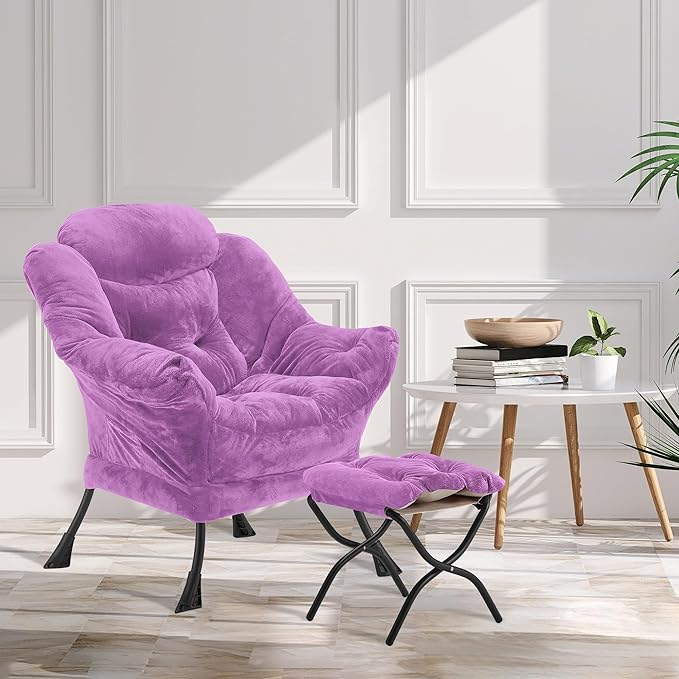Fabric Lazy Chair with Ottoman, Oversized Upholstered Sofa Chair - Image 2