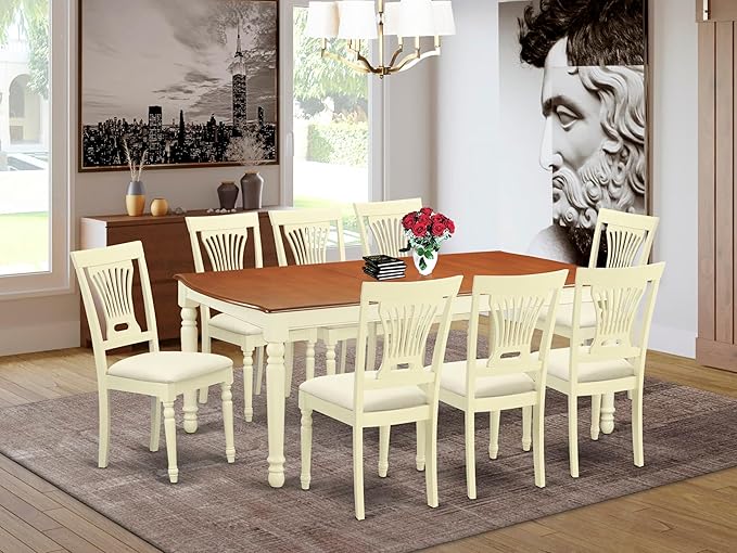 East West Furniture DOPL9-WHI-C 9 Piece Dining Table Set Includes a Rectangle - Image 2
