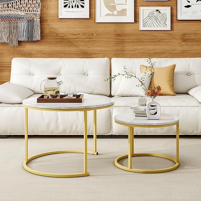 Round Coffee Table Set of 2 End Tables - Image 4