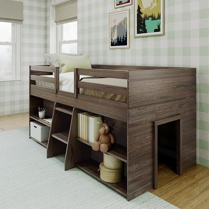 Max & Lily Modern Farmhouse Low Loft Bed, Twin Bed Frame by MaxLily