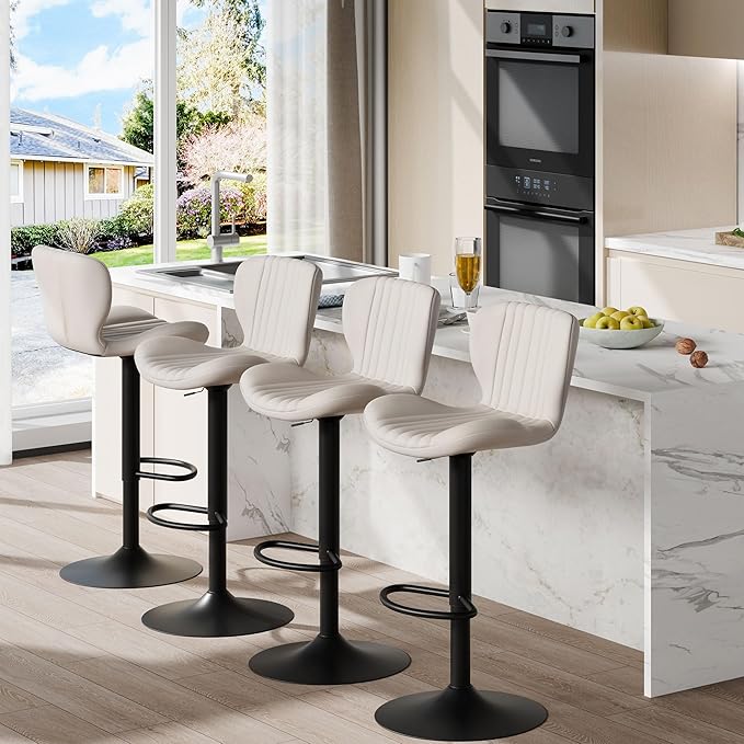 Shintenchi Bar Stools Set of 4 Modern Swivel Bar Chairs, Counter Height Faux - Image 3