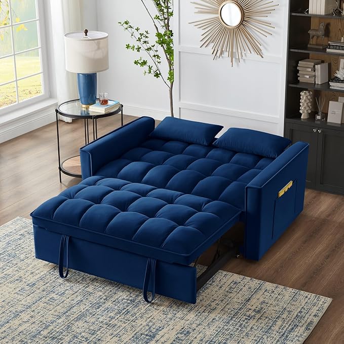 KEIKI Velvet Loveseat Convertible Sofa Bed Sleeper Chair - Image 2