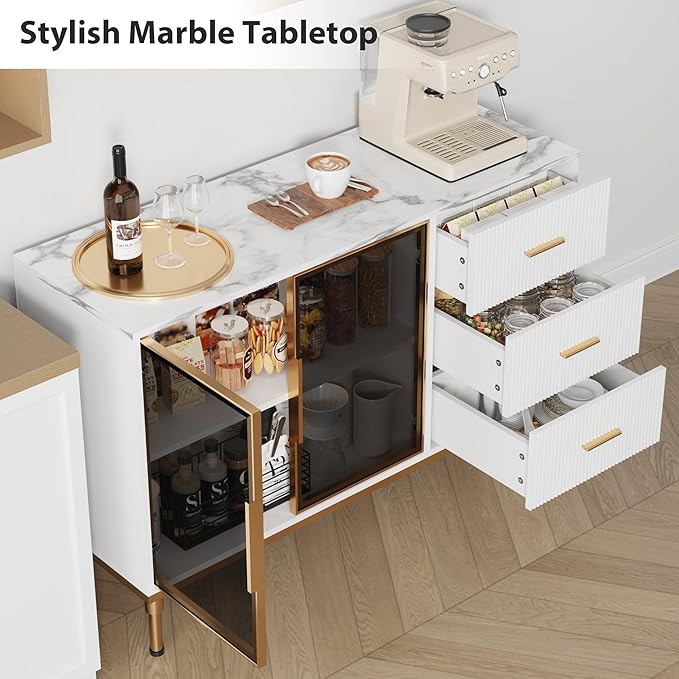 Buffet Sideboard Cabinet with Storage, 46.4" Large Fluted Kitchen Sideboard - Image 8