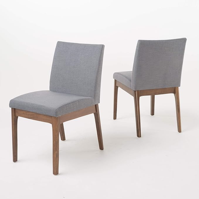 Dining Table Set for 4, Solid Rubberwood Upholstered Chairs, Mid-Century Modern - Image 10