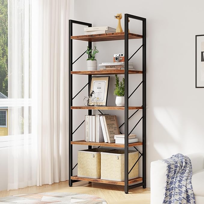 Bookshelf, 5 Tier Bookshelves, Home Office Bookcase Shelf Storage Organizer - Image 2