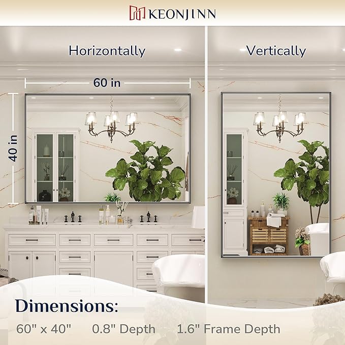 Keonjinn Black Mirror for Bathroom 60 x 40 Inch Rectangular Wall Mirror Large - Image 7