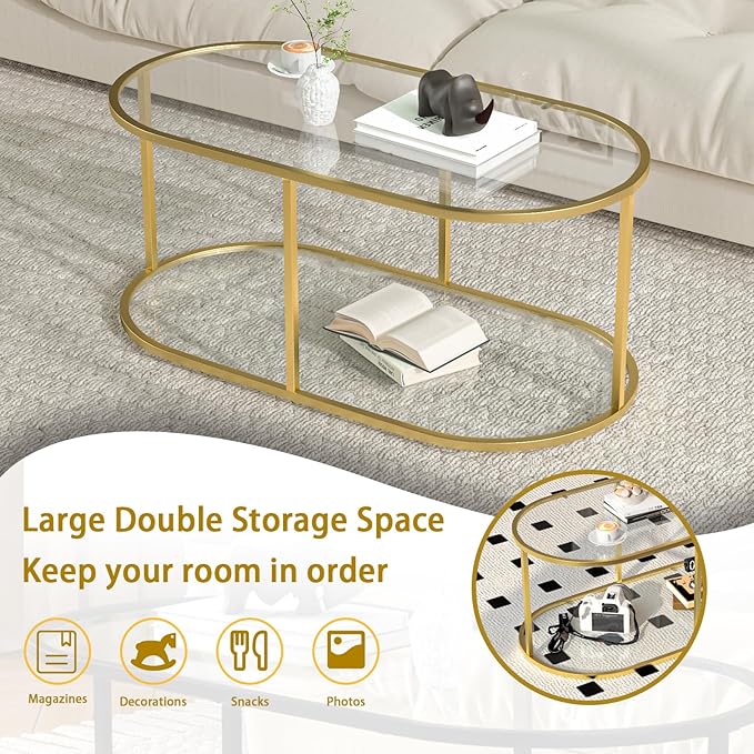 Coffee Table Gold Glass Coffee Table - Image 8