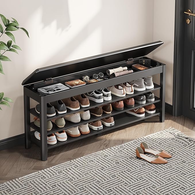 Shoe Rack Bench Seat Rubberwood 3-Tier Wooden Storage Bench 550lbs Compact by IUNVR