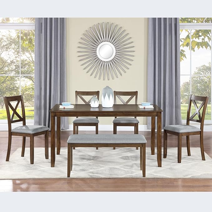 soges 6 Piece Kitchen Dining Set, Rectangular Wooden Dining Table - Image 4
