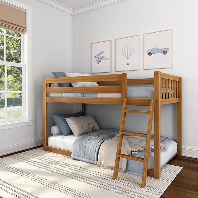 Max & Lily Fundamental Twin Low Bunk Bed, Kids Solid Wood Modern Bed Frame by MaxLily