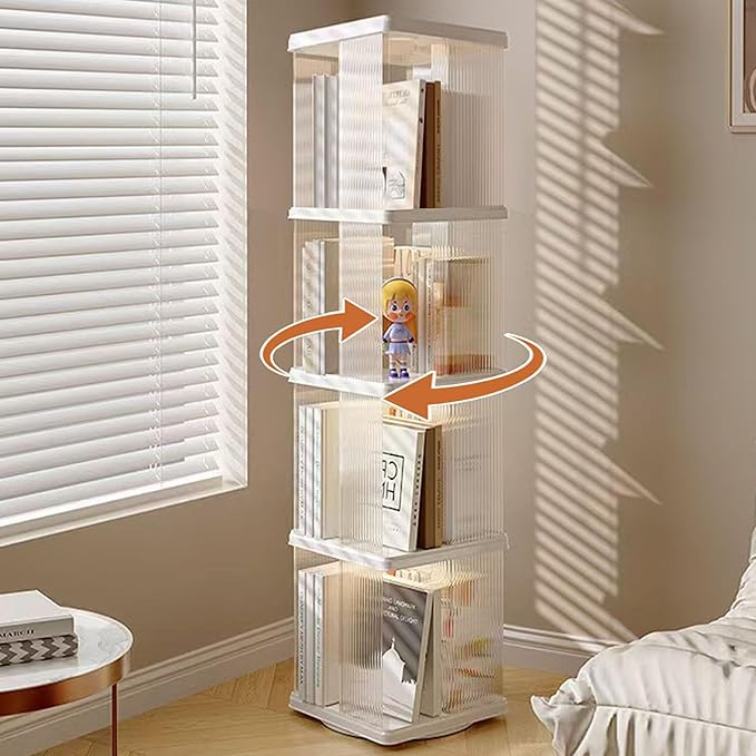 4 Tier Rotating Bookshelf Tower, 360 Display Rotating Bookshelf, 53.4 inch High by FAQINZYUAN