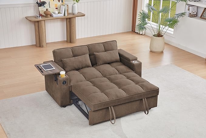 65-inch Multifunctional Loveseat Pull Out Sleeper Sofabed W/Cupholders - Image 3