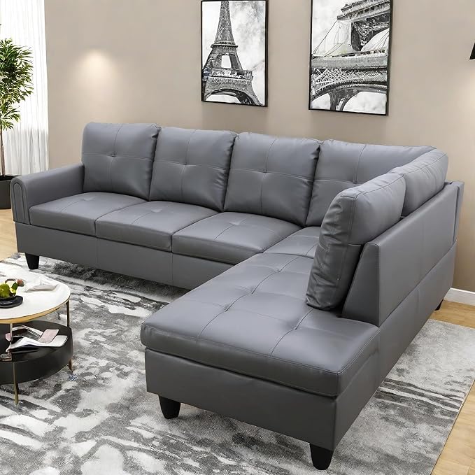 Convertible Leather Sectional Couch, Modern L Shaped Couch - Image 3