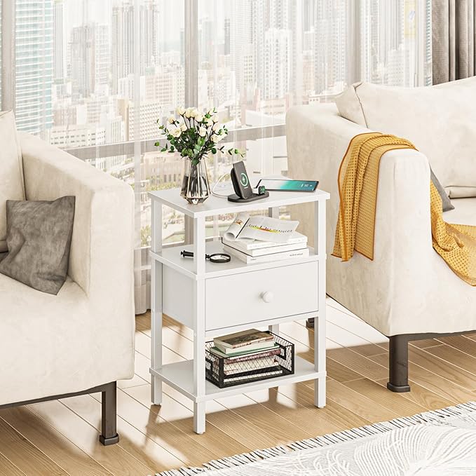 Lerliuo Nightstand with Charging Station and USB Ports, 3-Tier Storage End - Image 6