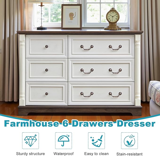 Farmhouse 6 Drawers Dresser for Bedroom, 47.24" Wide Wood Rustic Chest of - Image 6