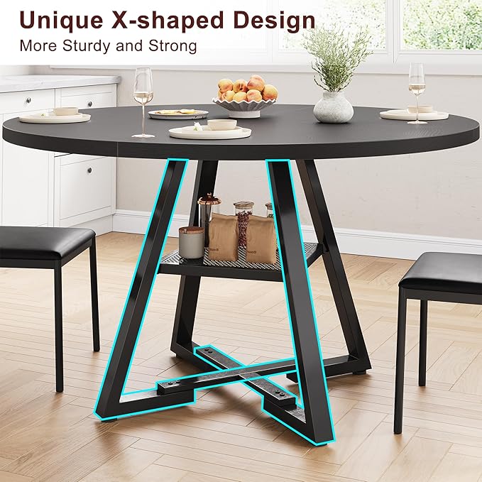 51'' Round Dining Table for 6, Kitchen Dining Room Circle Dinner Pedestal Table - Image 7