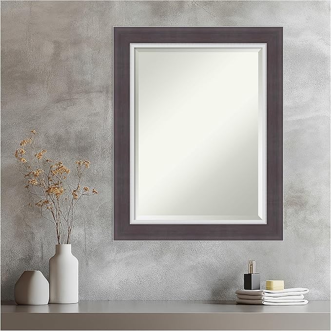 Amanti Art Brown Wall Mirror 30x24 Ellie Brown Silver Rectangle Bathroom Mirror - Image 6