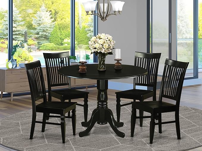 East West Furniture DLWE5-BLK-W 5 Piece Dinette Set - Image 2