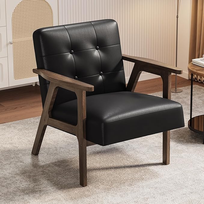 Casaottima PU Leather Accent Chair Mid Century Comfy Cozy Chair - Image 9