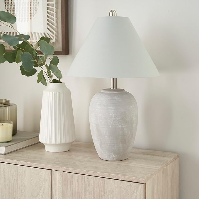 Nourison Home 23" Grey Vintage Distressed Ceramic Pot Table Lamp by NourisonHome