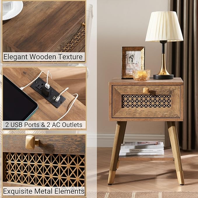 Boho Style Living Room Side Table, Wood End Table - Image 3