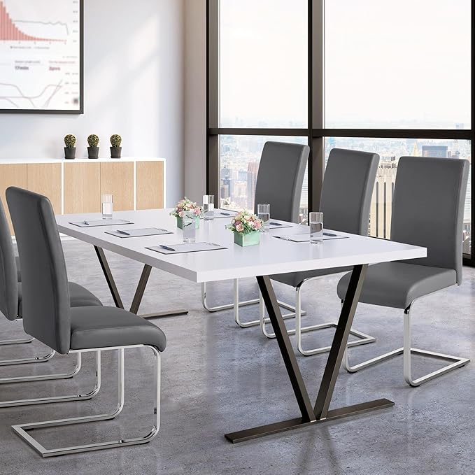 Yaheetech Dining Chairs Set of 6 Modern Faux Leather Upholstered Dining Room - Image 2
