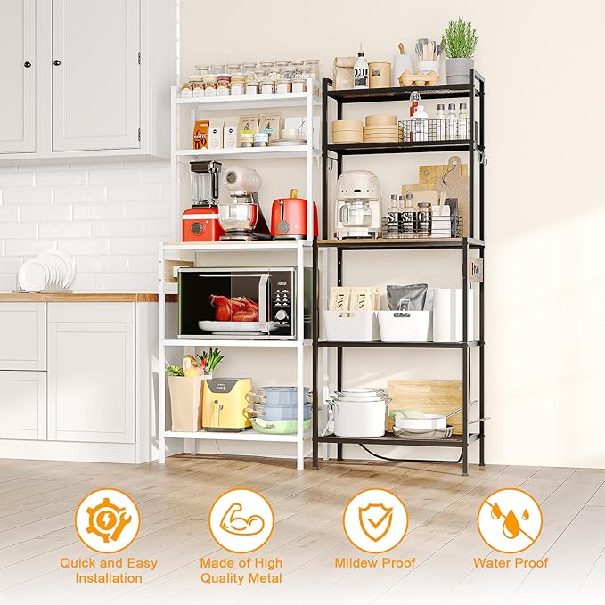 S1 Kitchen Bakers Rack with Power Outlet, Microwave Stand with Storage 5-Tiers - Image 5