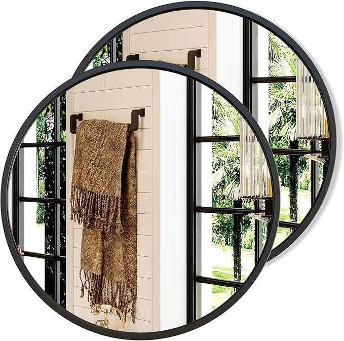 Growsun 24'' Black Round Mirror, Circle Wall Mirror by Growsun