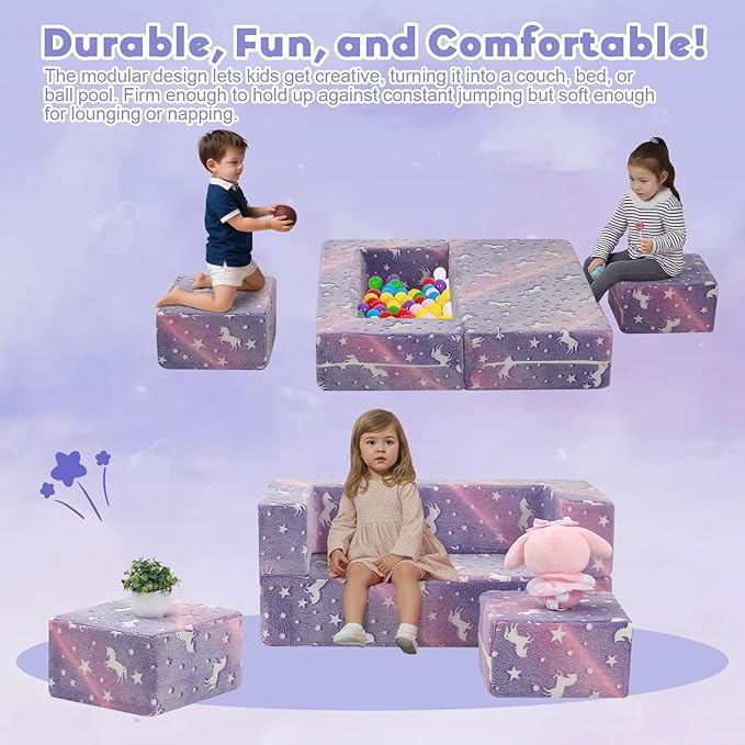 MeMoreCool Unicorn Modular Kids Couch, Glow Rainbow Play Toddler Couch - Image 4