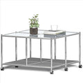 Matte Coffee Table with Open Storage, Square Tempered Glass Storage Rolling by SIMPLINK