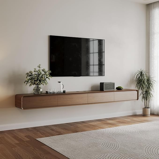 POVISON Fully-Assembled Minimalist Floating TV Stand, Modern Wall-Mounted by POVISON