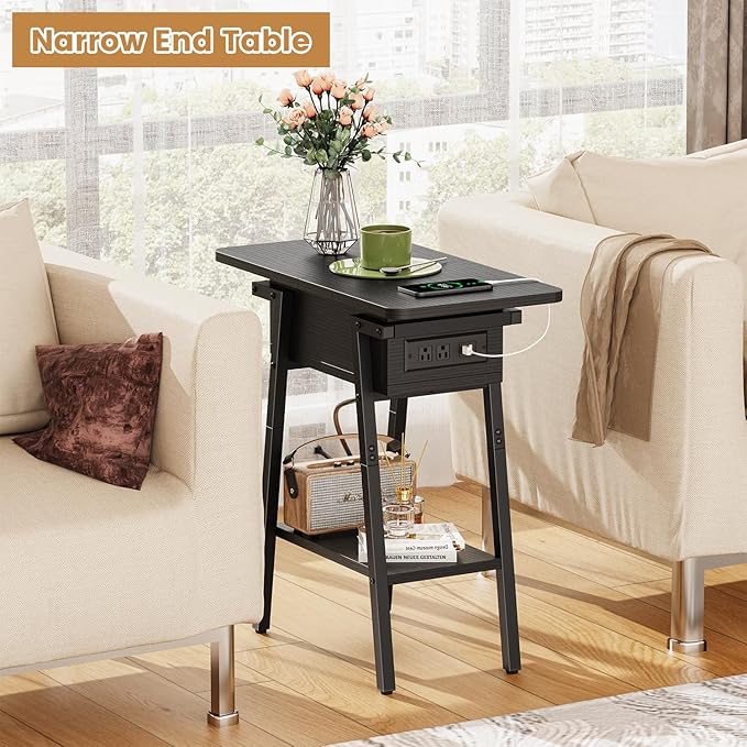 End Table with Charging Station, Flip Top Side Table with USB Ports and Outlets - Image 5