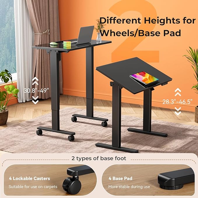 Glass Standing Desk，35inch Whole Piece Rolling Sit Stand Table - Image 3