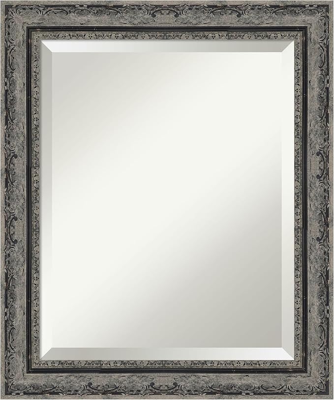 Amanti Art Bathroom Mirror for Over Sink, 25x21 Filigree Matte Black Rectangle by AmantiArt