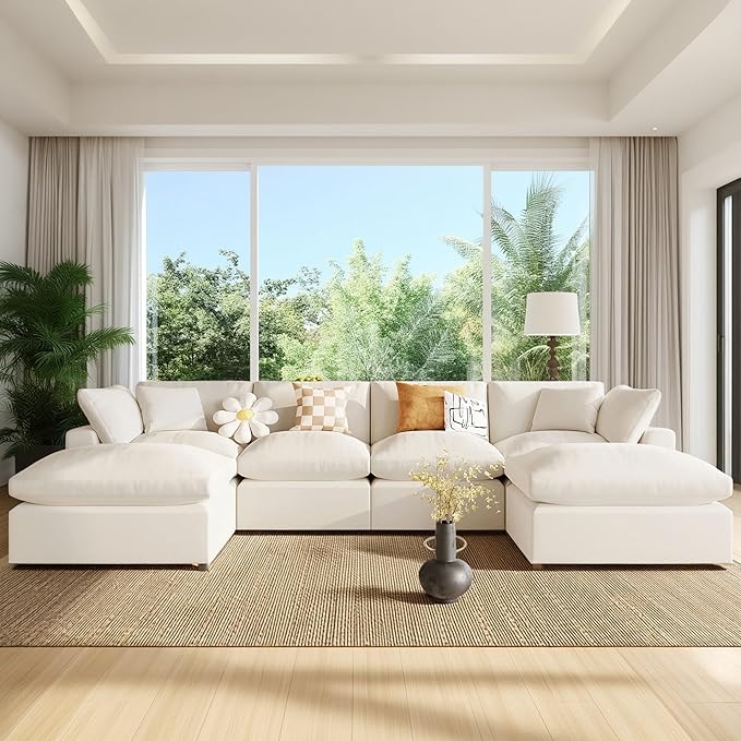 134.4 Inch U-Shaped Oversized Upholstered Sectional Sofa by Unknown
