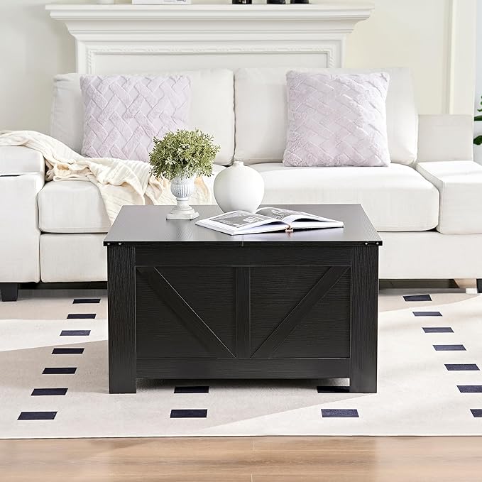Farmhouse Coffee Table for Living Room, Wood Square Coffee Tables, 31.5" W x - Image 4